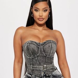 Corset Acid Wash Top With Matching Acid Wash Shorts